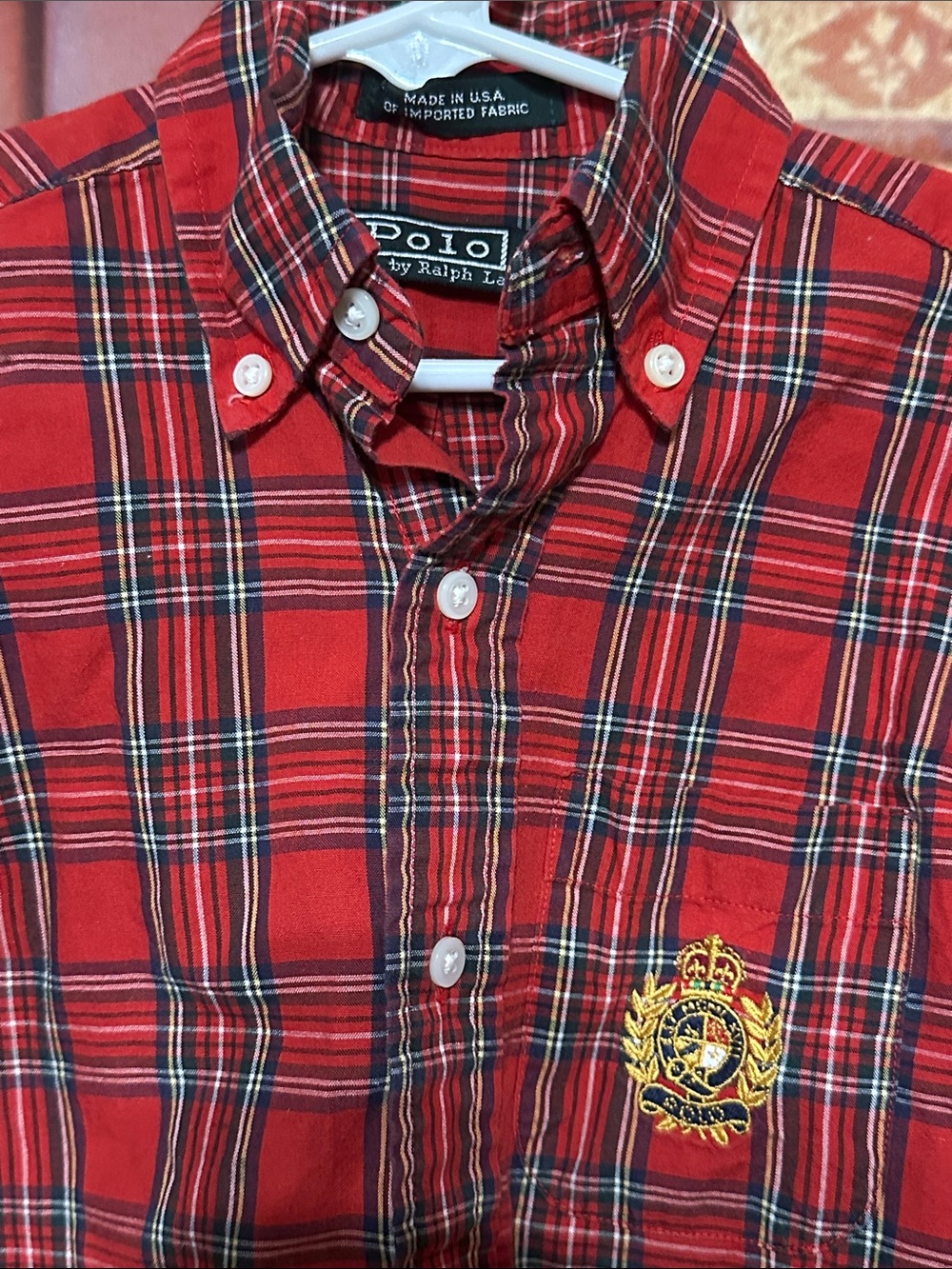 Vintage Polo Ralph Lauren Boys 4 Red Plaid Crest Button Down Shirt USA Made